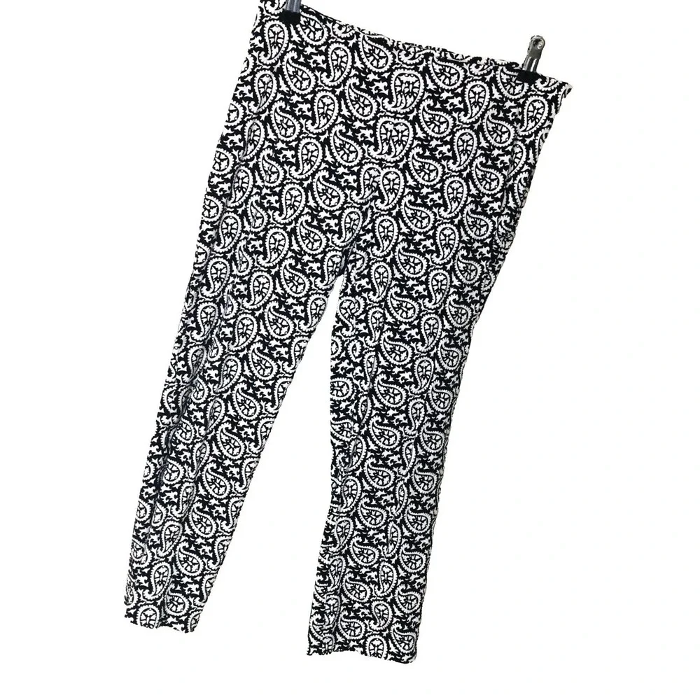 Michael Kors Black White‎ Paisley Crop Pants Cotton 30x23.75 Zip Casual Womens 6